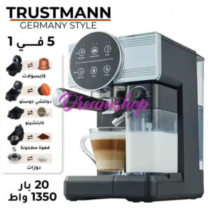 Machine à café et Lait inox 5 en1 Multi Capsules 1350W 20 Bar TRUSTMANN® TM-CM-002