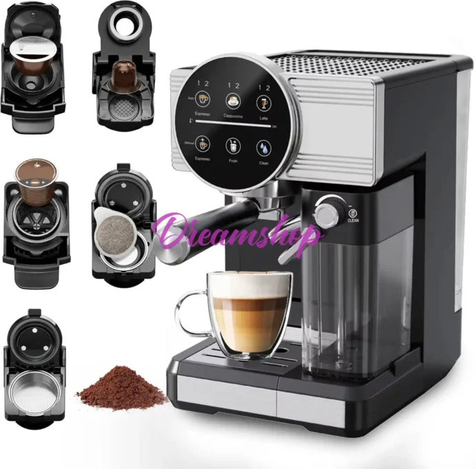 Machine à café et Lait inox 5 en1 Multi Capsules 1350W 20 Bar TRUSTMANN® TM-CM-002