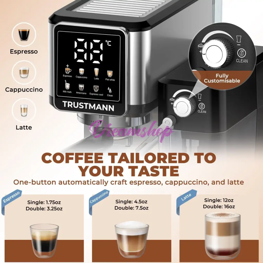 Machine à Café et lait inox 6 en 1 Multi Capsules 1350W 20 Bar TRUSTMANN TM-CM-003