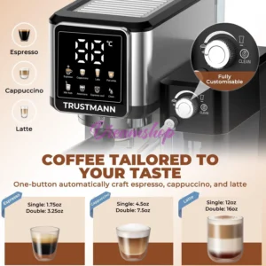 Machine à Café et lait inox 6 en 1 Multi Capsules 1350W 20 Bar TRUSTMANN TM-CM-003