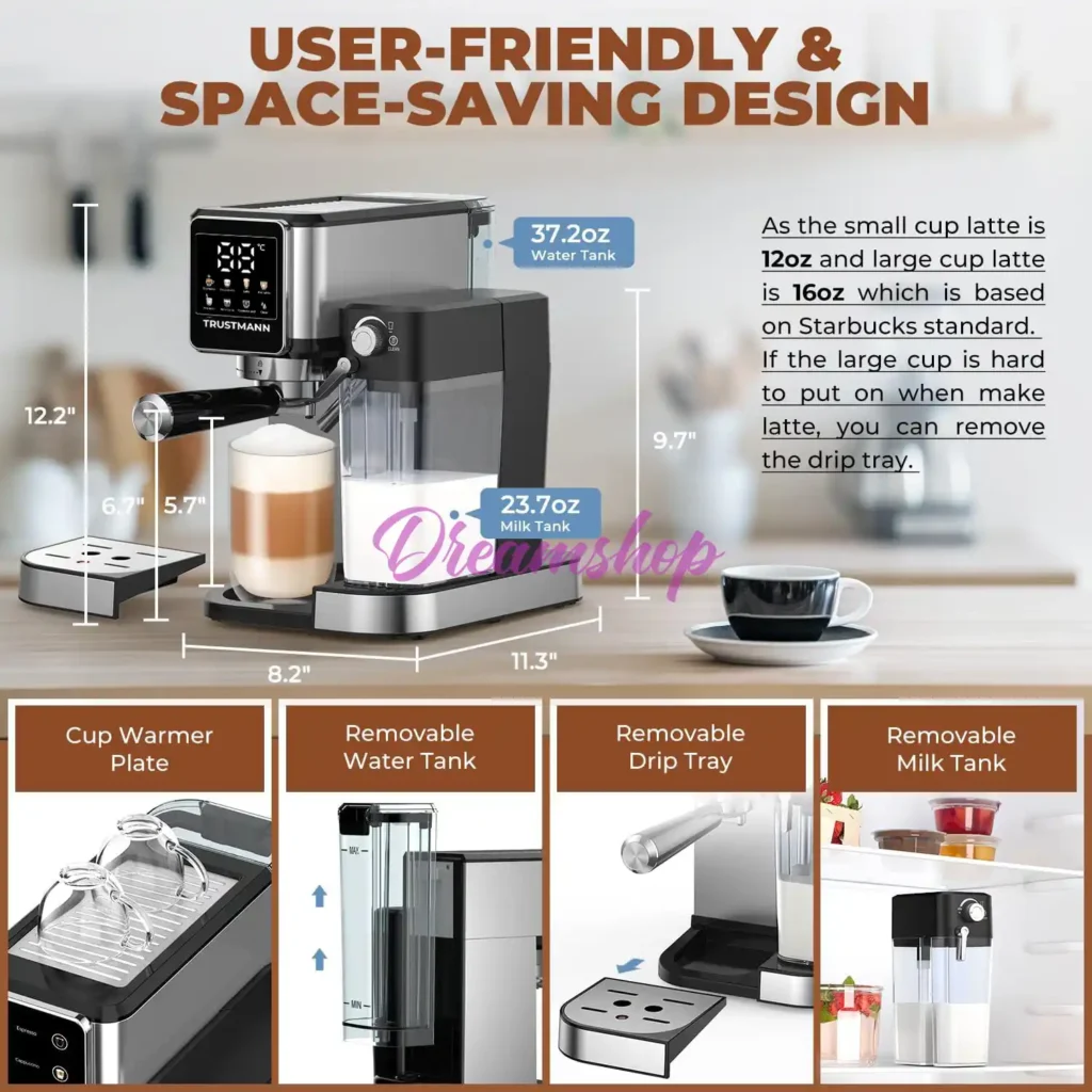 Machine à Café et lait inox 6 en 1 Multi Capsules 1350W 20 Bar TRUSTMANN TM-CM-003
