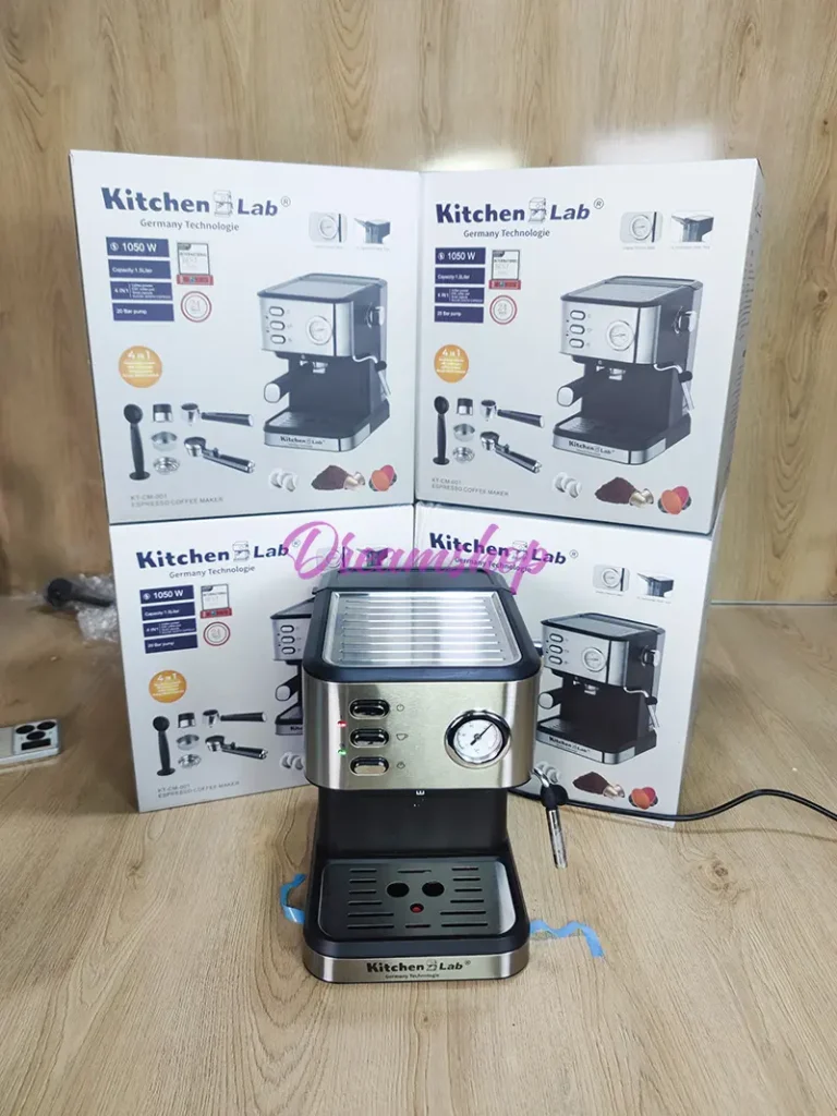 Cafetière inox a Bras 4 en 1 – 20 Bars 1050W 1.5L Café Poudre et MultiCaps KitchenLab KT-CM-001
