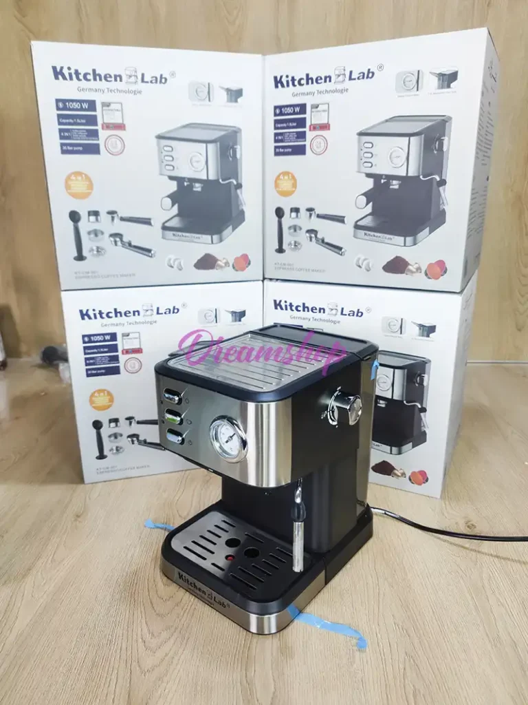 Cafetière inox a Bras 4 en 1 – 20 Bars 1050W 1.5L Café Poudre et MultiCaps KitchenLab KT-CM-001