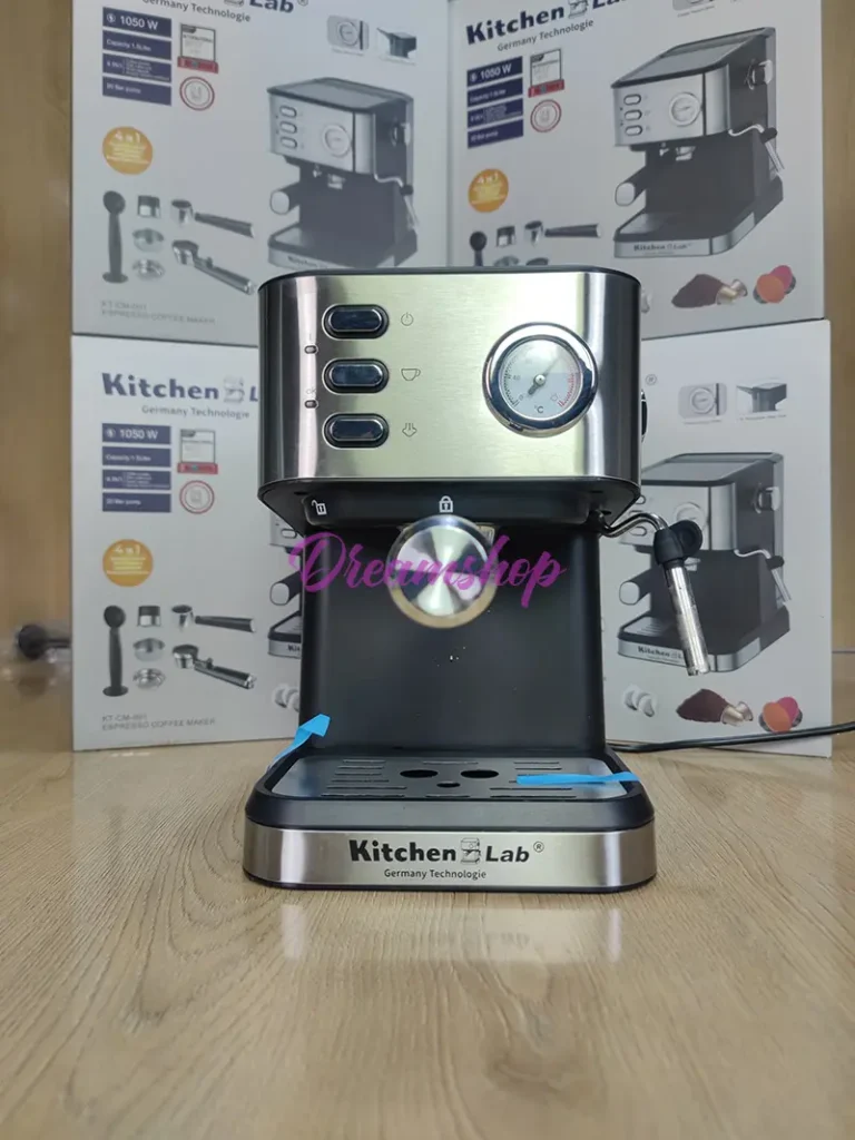 Cafetière inox a Bras 4 en 1 – 20 Bars 1050W 1.5L Café Poudre et MultiCaps KitchenLab KT-CM-001