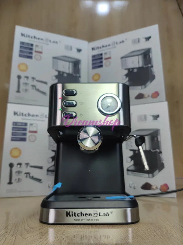 Cafetière inox a Bras 4 en 1 – 20 Bars 1050W 1.5L Café Poudre et MultiCaps KitchenLab KT-CM-001