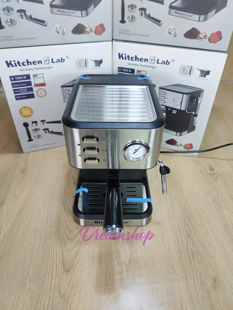 Cafetière inox a Bras 4 en 1 – 20 Bars 1050W 1.5L Café Poudre et MultiCaps KitchenLab KT-CM-001