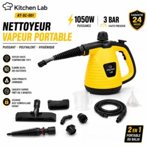 Nettoyeur Vapeur Portable Kitchen Lab 1050W, 3 Bar